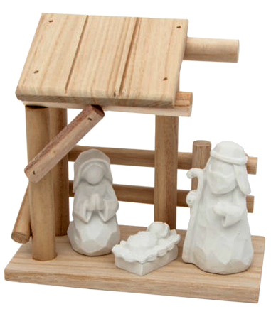 [KGR-92NAT939WT] Stall mit Krippe (3-teilig)- polystone weiss - 16cm