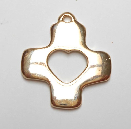 [KOK-08HRT56D] Kruisje op koord met hart - verguld (30x30mm)