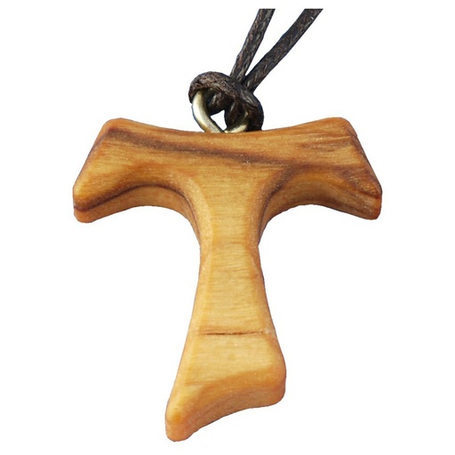 [KOK-09722] Kruisje Tau op koord - olijfhout (30x30mm)