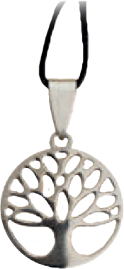 [KOK-09ADV1999] Pendentif Arbre de Vie sur lacet caoutchouc - Inox (Ø20mm)