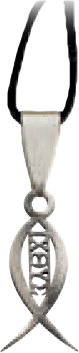[KOK-09ICT1999] Hangertje Ichtus/uitgesneden op rubberkoordje - RVS (22x10mm)
