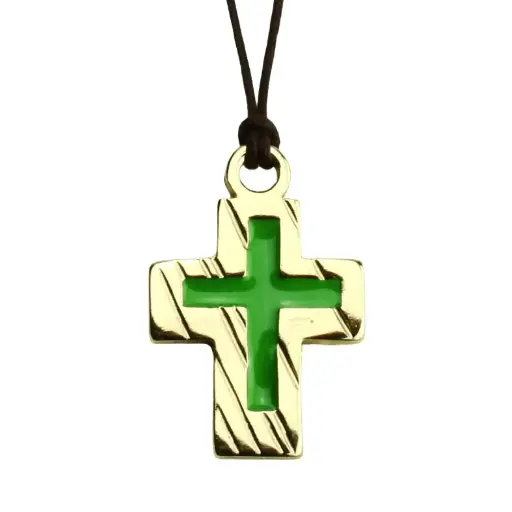[KOK-89PZ47GR] Kruis/koord - verguld/emaille groen - 37x23mm