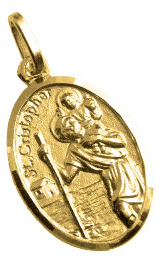 [MDP-10KRI020] Médaille St Christophe - Argent 925% plaqué 3µm - ovale (16x22mm)