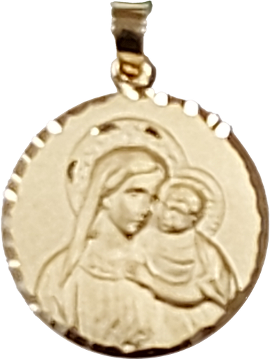 [MDP-48M3279] Médaille Vierge/Enfant - bord coupé - argent 925‰ plaqué or 3μm (Ø18mm)