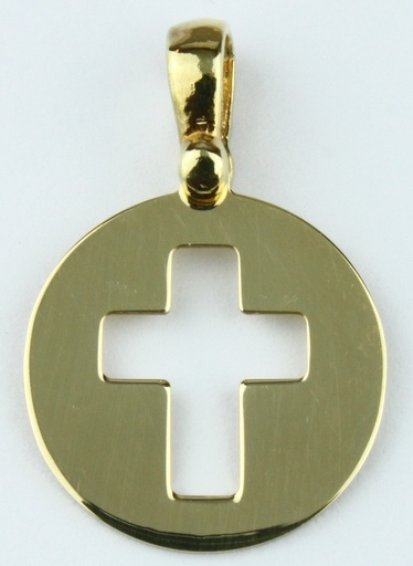 [MDP-53CR01] Médaille avec croix taillée - argent 925‰ plaqué or 3μm (Ø15mm)