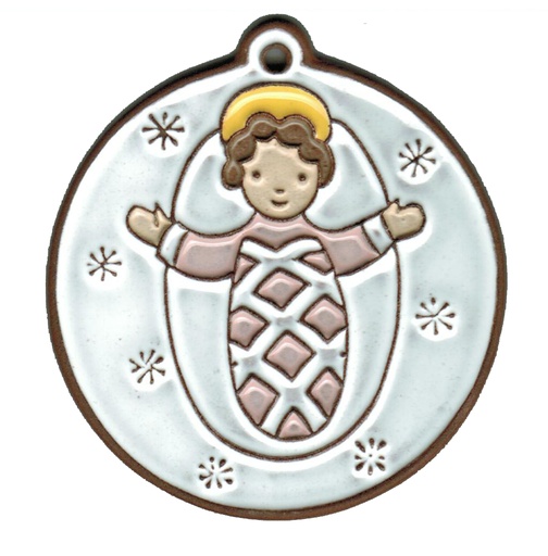 [MDW-58VG68B] Médaillon berceuse Enfant Jésus/céramique - blanc/rose
