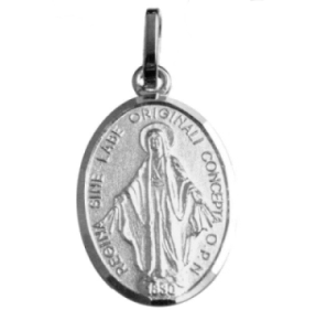 [MDZ-10WON011] Médaille Notre-Dame Miraculeuse - argent rhodié 925‰ - ovale (16x22mm)