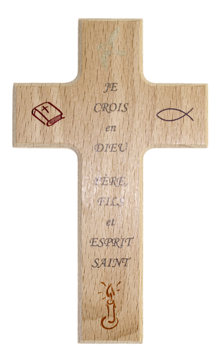 [MKR-01TFR014K] Kinderkreuz französisch - "Je crois en Dieu" (90x150mm)