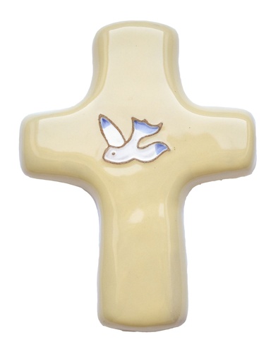 [MKR-02DF1C] Croix céramique - Colombe - sable (85x115mm)