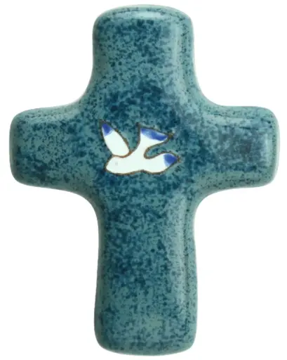 [MKR-02DF1D] Kruisbeeld keramiek - Duif - blauw speciaal (85x115mm)