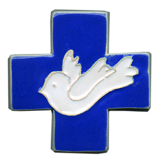 [MKR-13F171A] Croix céramique - Colombe - bleu/blanche (75x75mm)