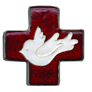 [MKR-13F171B] Croix céramique - Colombe - rouge/blanche (75x75mm)