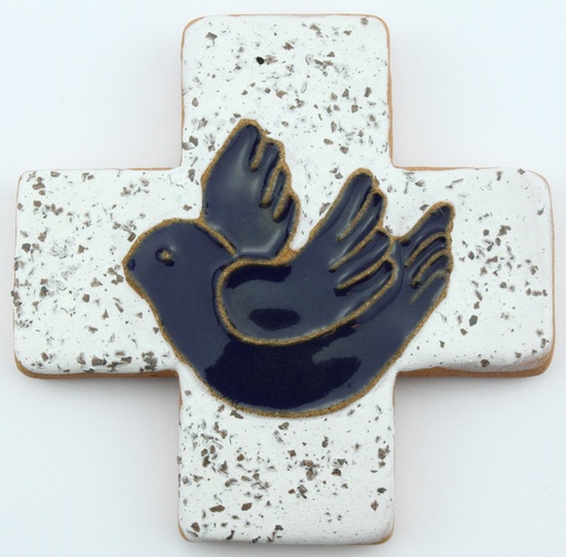 [MKR-13F171E] Croix céramique - Colombe - gris moucheté/bleu (75x75mm)
