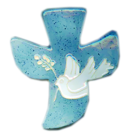 [MKR-13F231C] Ceramic cross - Pigeon Peace - gray blu/white (120x130mm)