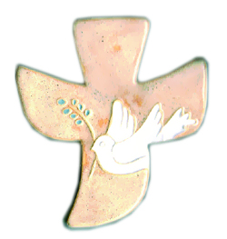 [MKR-13F231D] Ceramic cross - Pigeon Peace - sand/white (120x130mm)