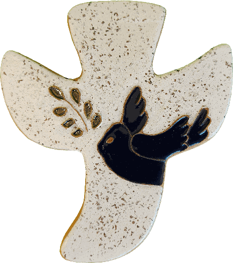 [MKR-13F231E] Kruisbeeld keramiek - Vredesduif - wit spot/blauw (120x130mm)