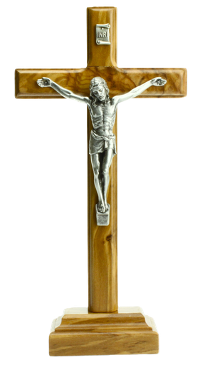 [MKR-35OLV4122] Croix sur pied/bois d'olivier - christ/métal (90x180mm)