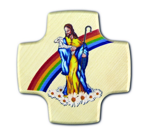 [MKR-41KK004] Holzkreuz Kommunionmotiv 'Gutes Hirt' (85x85cm)