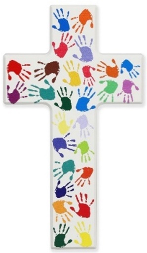 [MKR-41MAI497WT] Kinderkreuz/ Hände - weiss lackiert (90x150mm)