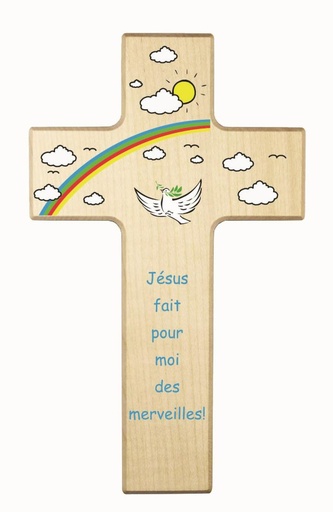[MKR-41TFR442] Kinderkruis hout - 'Jésus fait pour moi' (90x150mm)