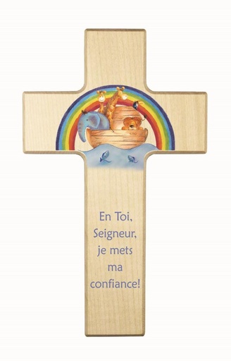 [MKR-41TFR454] Croix enfant bois - 'En Toi, Seigneur' (90x150mm)