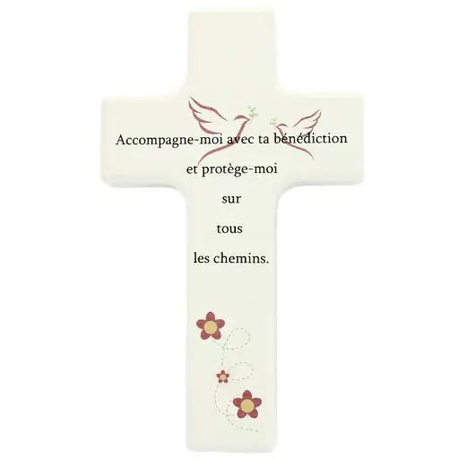 [MKR-41TFR479WT] Croix enfant bois/blanche - 'Accompagne-moi' (90x150mm)