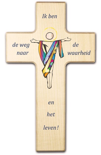 [MKR-41TNL526] Kinderkruis hout -'Ik ben de weg...' (90x150mm)
