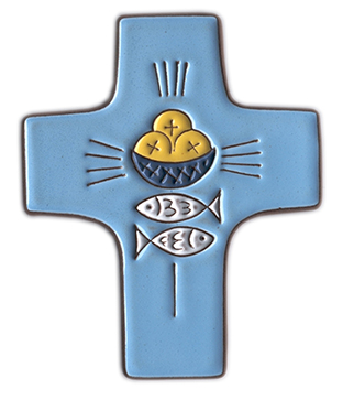 [MKR-58VG109B] Ceramic cross - Bread & Fish - blue (95x120mm)