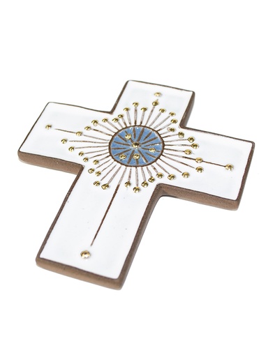 [MKR-58VG10A] Croix  céramique - Cercle rayonant - blanche (80x90mm)