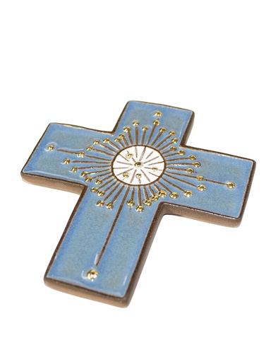 [MKR-58VG10B] Croix  céramique - Cercle rayonant - bleu foncée (80x90mm)