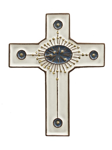 [MKR-58VG12A] Croix  céramique - Cercle rayonant - blanche (100x130mm)