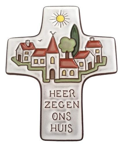 [MKR-58VG34A] Kruisbeeld keramiek - 'Heer zegen...' - wit (95x120mm)
