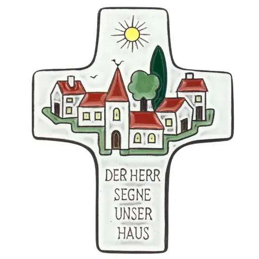 [MKR-58VG36A] Ceramic cross - 'Der Herr segne...' - White (95x120mm)