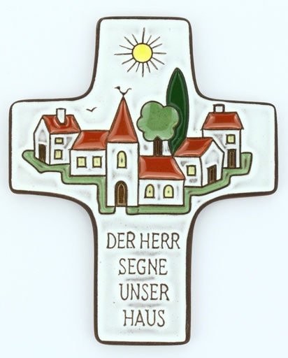 [MKR-58VG36A] Kruisbeeld keramiek - 'Der Herr segne...' - wit (95x120mm)
