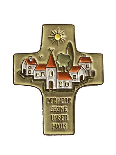 [MKR-58VG36D] Kruisbeeld 'Der Herr segne unser Haus' - keramiek/groen - 9,5x11cm