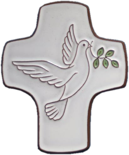 [MKR-58VG501A] Keramik Kreuz - Friedetaube - Weiss (85x105mm)