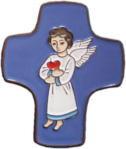 [MKR-58VG502C] Croix  céramique - Ange/coeur - bleu foncée (85x105mm)