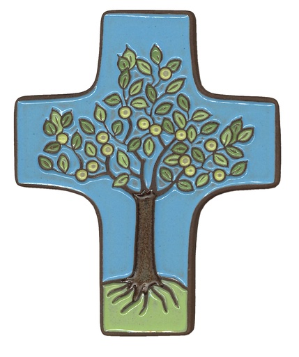 [MKR-58VG503C] Keramik Kreuz - Lebensbaum - Dunkelblau (95x120mm)