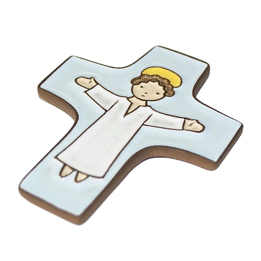 [MKR-58VG50B] Keramik Kreuz - Jesus - Blau (75x90mm)