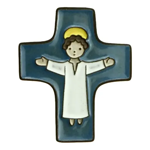 [MKR-58VG50C] Keramik Kreuz - Jesus - Dunkelblau (75x90mm)