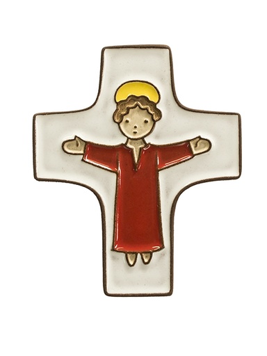 [MKR-58VG50D] Croix  céramique - Jésus - rouge (75x90mm)