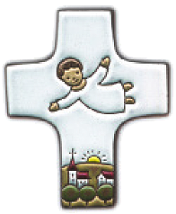 [MKR-58VG51A] Keramik Kreuz - Jesus/fliegende - Weiss (75x90mm)