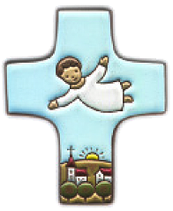[MKR-58VG51B] Croix  céramique - Jésus/volant - bleu ciel (75x90mm)