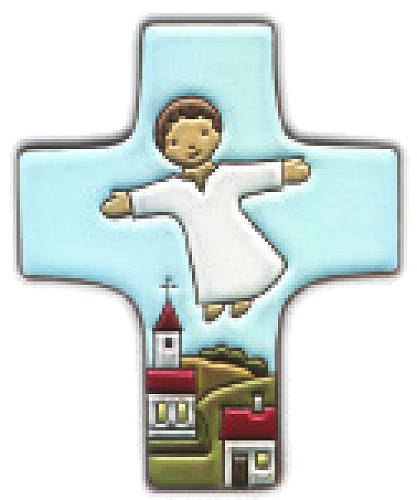 [MKR-58VG52B] Keramik Kreuz - Jesus/fliegende - Blau (95x120mm) 