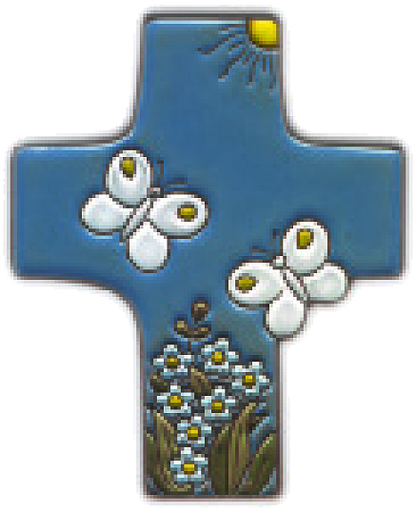 [MKR-58VG55C] Croix Papillons - céramique/bleu foncé - 10x11,5cm