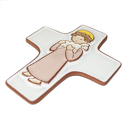 [MKR-58VG70B] Keramik Kreuz - Gute Hirt - Rosa (95x120mm)