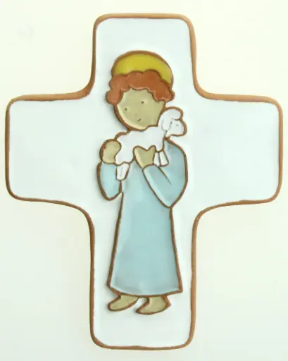 [MKR-58VG70C] Croix  céramique - Bon Berger - bleu ciel (95x120mm)