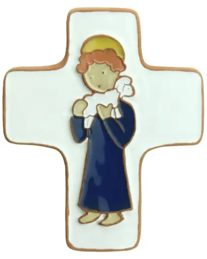 [MKR-58VG70D] Croix  céramique - Bon Berger - bleu foncée (95x120mm)