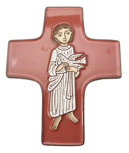 [MKR-58VG7D] Kruisbeeld keramiek - Jezus met duif - rood (95x120mm)