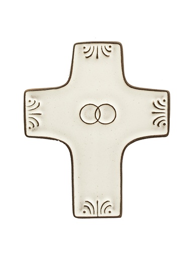 [MKR-58VGALLI] Croix  céramique - 'Marriage' - blanche (75x90mm)